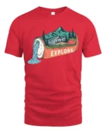 Explore Nature Graphic Tee Camping Adventure Outdoor Tshirt - red t-shirt on white background