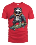 Urban Panda Skater Graphic Tee Trendy Streetwear Tshirt - red t-shirt on white background