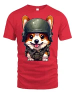 Adorable Army Puppy Graphic Tee Cool Tactical Style Tshirt - red t-shirt on white background