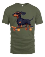 Cool Dachshund Skateboard Graphic Tee Funny Dog Tshirt - military green t-shirt on white background