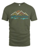 Minimal Mountain Sunrise Graphic Tee Modern Nature Tshirt - military green t-shirt on white background