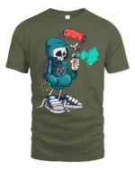 Street Artist Skeleton Graphic Tee Urban Graffiti Style Tshirt - military green t-shirt on white background