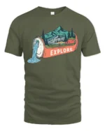 Explore Nature Graphic Tee Camping Adventure Outdoor Tshirt - military green t-shirt on white background
