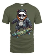 Urban Panda Skater Graphic Tee Trendy Streetwear Tshirt - military green t-shirt on white background