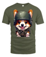 Adorable Army Puppy Graphic Tee Cool Tactical Style Tshirt - military green t-shirt on white background