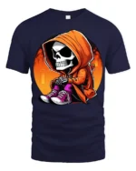 Cute Grim Reaper Hoodie Graphic Tee Funny Skeleton Tshirt - navy t-shirt on white background