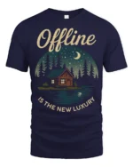 Offline Is The New Luxury Graphic Tee Nature Cabin Tshirt - navy t-shirt on white background
