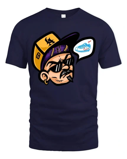 Funny Street Style Sneaker Head Graphic Tee Urban Tshirt - navy t-shirt on white background