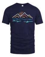 Minimal Mountain Sunrise Graphic Tee Modern Nature Tshirt - navy t-shirt on white background