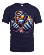 Cool Street Gorilla Graphic Tee Hip Hop Urban Style Tshirt - navy t-shirt on white background