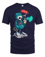 Street Artist Skeleton Graphic Tee Urban Graffiti Style Tshirt - navy t-shirt on white background