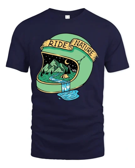 Ride Nature Helmet Graphic Tee Adventure Outdoor Tshirt - navy t-shirt on white background