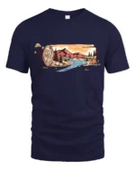 Scenic Nature Log Landscape Graphic Tee Adventure Art Tshirt - navy t-shirt on white background