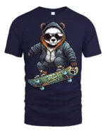 Urban Panda Skater Graphic Tee Trendy Streetwear Tshirt - navy t-shirt on white background