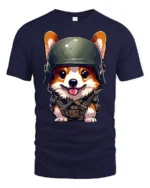 Adorable Army Puppy Graphic Tee Cool Tactical Style Tshirt - navy t-shirt on white background
