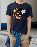 Funny Street Style Sneaker Head Graphic Tee Urban Tshirt - model wearing navy tee with hands in pockets