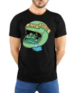 Ride Nature Helmet Graphic Tee Adventure Outdoor Tshirt - model wearing black tee with hands behind back