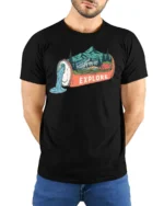 Explore Nature Graphic Tee Camping Adventure Outdoor Tshirt - model wearing black tee with hands behind back