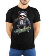 Urban Panda Skater Graphic Tee Trendy Streetwear Tshirt - model wearing black tee with hands behind back