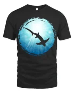 Shark Ocean Silhouette Graphic Tee Marine Life Art Tshirt - black t-shirt on white background