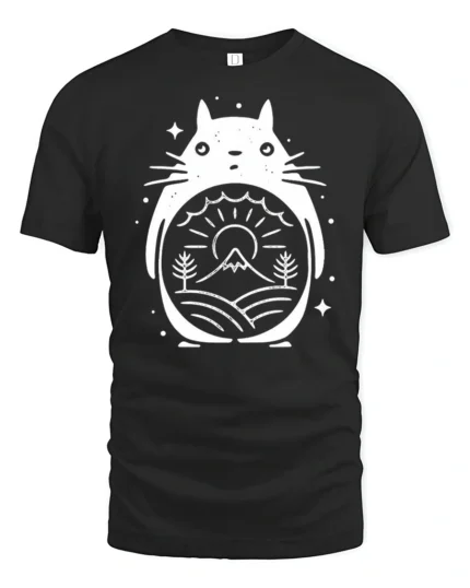 Cute Totoro Style Forest Graphic Tee Nature Spirit Tshirt - black t-shirt on white background