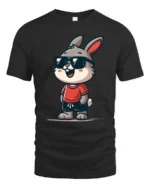 Cool Bunny Graphic Tee Funny Cute Animal Style Tshirt - black t-shirt on white background