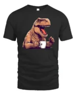 Funny T Rex Coffee Graphic Tee Dinosaur Lover Humor Tshirt - black t-shirt on white background