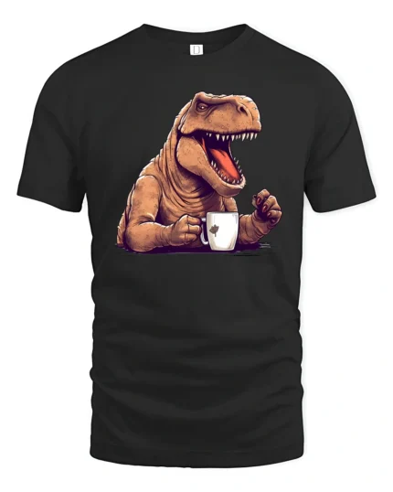 Funny T Rex Coffee Graphic Tee Dinosaur Lover Humor Tshirt - black t-shirt on white background