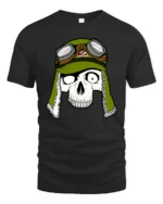 Skull Pilot Helmet Graphic Tee Retro Aviator Tshirt - black t-shirt on white background