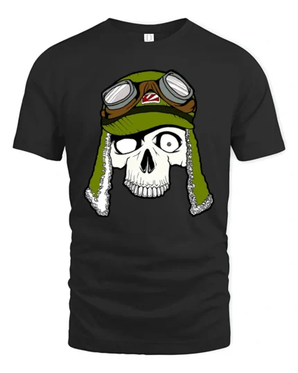 Skull Pilot Helmet Graphic Tee Retro Aviator Tshirt - black t-shirt on white background