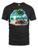 Cute Sea Turtle Beach Graphic Tee Summer Ocean Style Tshirt - black t-shirt on white background