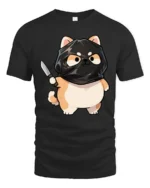 Funny Ninja Cat Graphic Tee Cute Cartoon Humor Style Tshirt - black t-shirt on white background