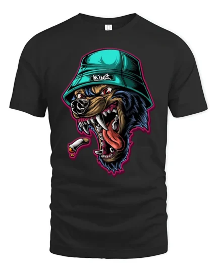 Fierce Rottweiler Graphic Tee Street Style Urban Dog Tshirt - black t-shirt on white background