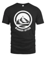 Wander Often Mountain Adventure Graphic Tee Outdoor Tshirt - black t-shirt on white background