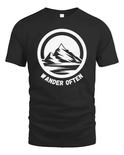 Wander Often Mountain Adventure Graphic Tee Outdoor Tshirt - black t-shirt on white background