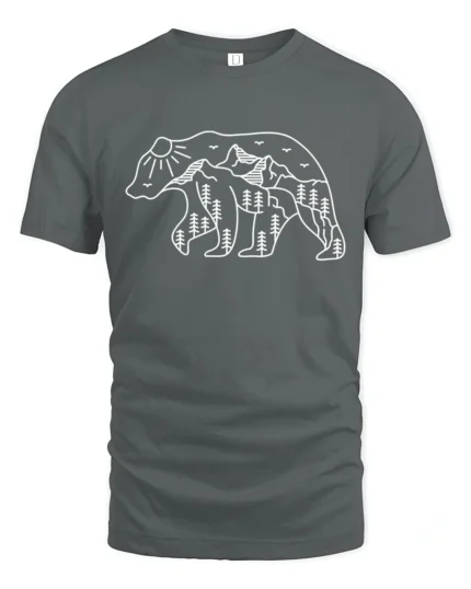 Minimal Bear Nature Graphic Tee Mountain Forest Art Tshirt - gray t-shirt on white background