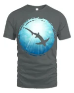 Shark Ocean Silhouette Graphic Tee Marine Life Art Tshirt - gray t-shirt on white background