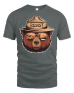 Resist Bear Graphic Tee Nature Lover Adventure Style Tshirt - gray t-shirt on white background