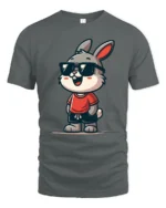 Cool Bunny Graphic Tee Funny Cute Animal Style Tshirt - gray t-shirt on white background