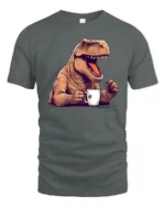 Funny T Rex Coffee Graphic Tee Dinosaur Lover Humor Tshirt - gray t-shirt on white background