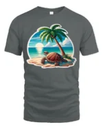 Cute Sea Turtle Beach Graphic Tee Summer Ocean Style Tshirt - gray t-shirt on white background