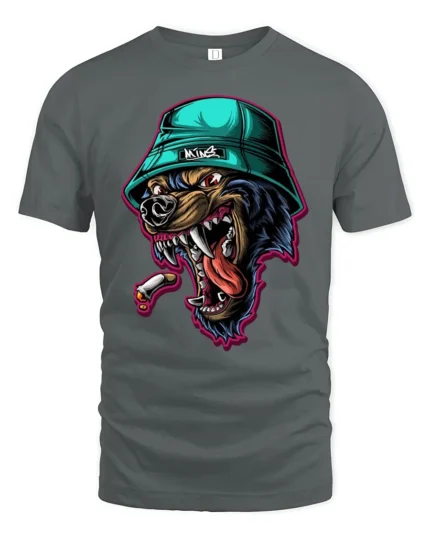 Fierce Rottweiler Graphic Tee Street Style Urban Dog Tshirt - gray t-shirt on white background