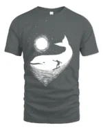 Cosmic Whale Surf Graphic Tee Dreamy Ocean Night Tshirt - gray t-shirt on white background
