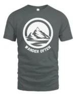 Wander Often Mountain Adventure Graphic Tee Outdoor Tshirt - gray t-shirt on white background