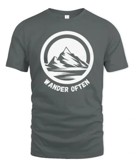 Wander Often Mountain Adventure Graphic Tee Outdoor Tshirt - gray t-shirt on white background