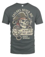 Sailors Never Die Pirate Skull Graphic Tee Vintage Tshirt - gray t-shirt on white background