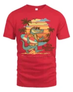 Funny Summer Crocodile Surf Graphic Tee Beach Vibes Tshirt - red t-shirt on white background