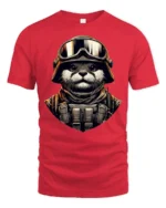 Tactical Otter Soldier Graphic Tee Military Style Tshirt - red t-shirt on white background