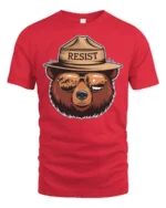 Resist Bear Graphic Tee Nature Lover Adventure Style Tshirt - red t-shirt on white background