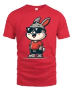 Cool Bunny Graphic Tee Funny Cute Animal Style Tshirt - red t-shirt on white background